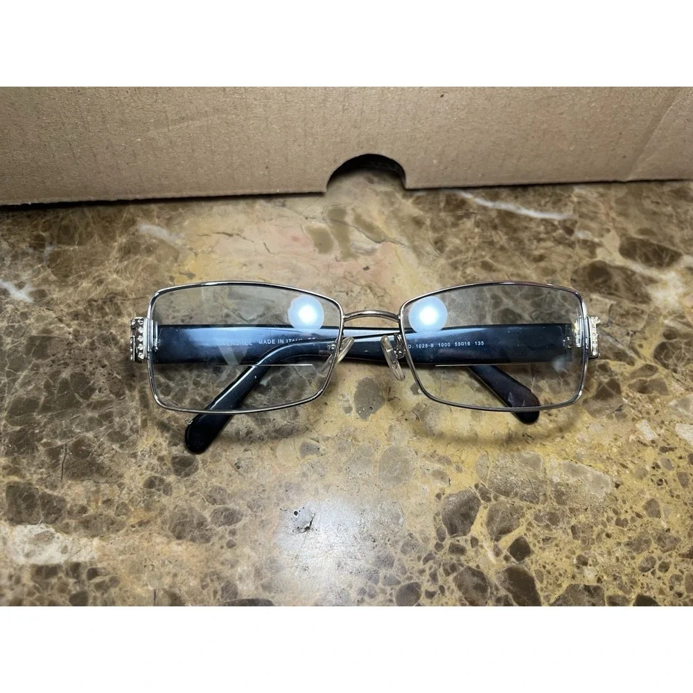 Versace MOD 1028-B 1000 Square Black Silver Eyeglasses Crystals Frame 55-16-135